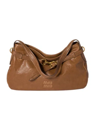 Miu Miu Zipper Shoulder Bag In Brown