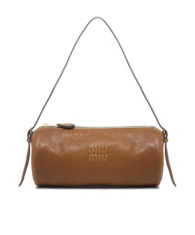 Miu Miu Zipper Shoulder Bag In Brown
