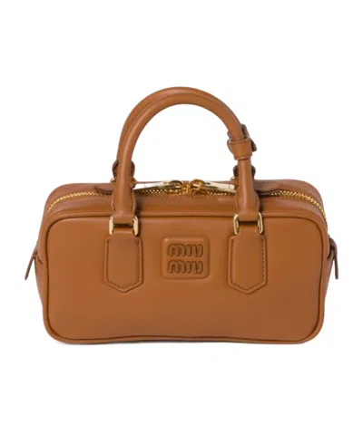 Miu Miu Zipper Shoulder Bag In Brown