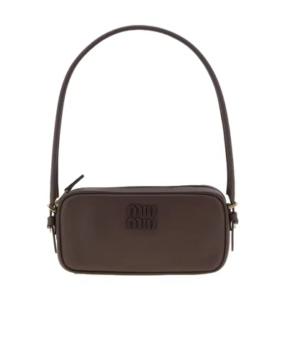 Miu Miu Zipper Shoulder Bag In Brown