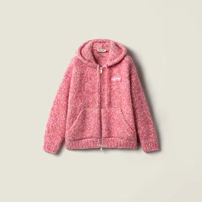 Miu Miu Zippered Cardigan Sweater In Pink