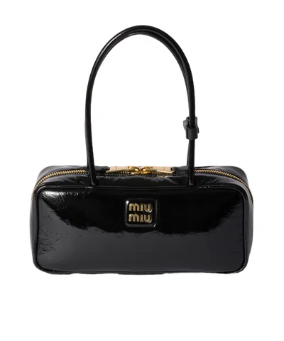 Miu Miu Zippered Handbag In Black