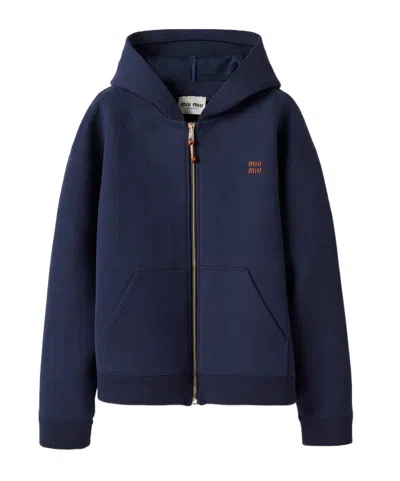 Miu Miu Zip-up Hooded Jacket In Blue