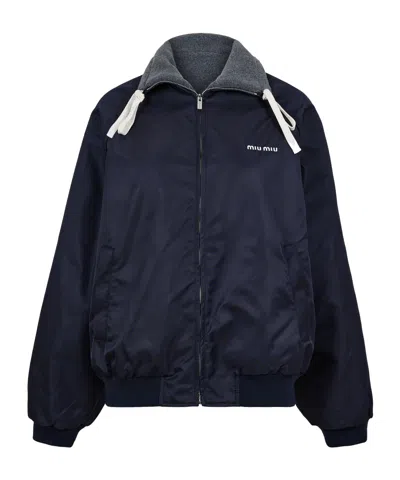 Miu Miu Zip-up Nylon Bomber Jacket In Black