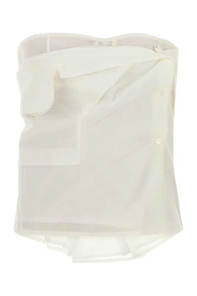 Miu Miu Asymmetric Strapless Top Featuring Button Accents In Animal Print