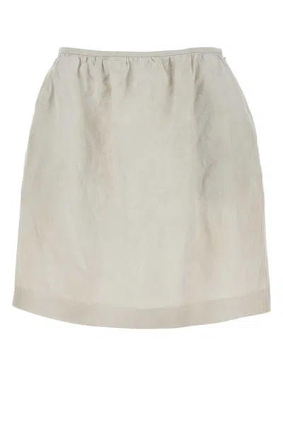 Miu Miu -style Chalk Linen Mini Skirt In Neutral