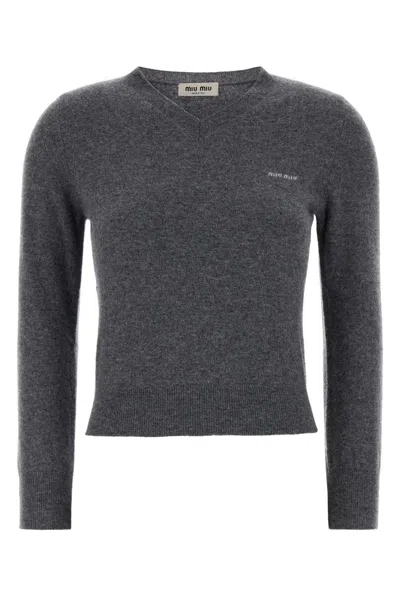 Miu Miu -style Virgin Wool Sweater For Women In Gray