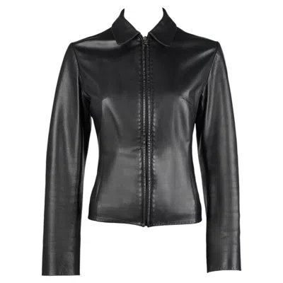 Pre-owned Miuccia Prada 1999 Prada Vintage Black Nappa Leather Zip Jacket It44