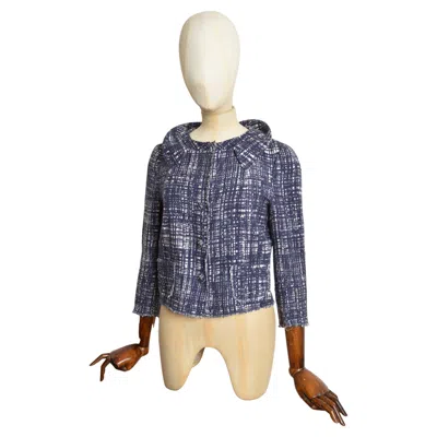 Pre-owned Miuccia Prada 2010 Vintage 1996 Reissue Prada Blue Sketch Cotton Silk Boucle Jacket