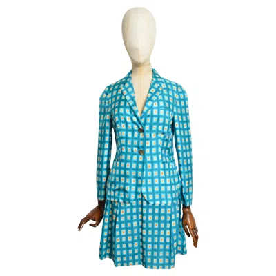 Pre-owned Miuccia Prada A/w 2012 - 2013 Prada Geometric Psychedelic Print Silk Blazer Jacket Skirt Suit In Blue