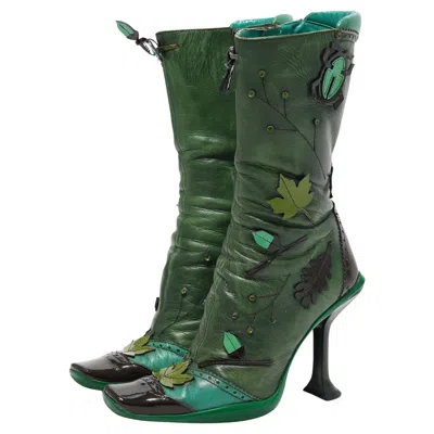 Pre-owned Miuccia Prada Fw 1999 Prada Sculptural Heels Leaf And Petal Appliqué Runway Boots Eu Size 36 In Black