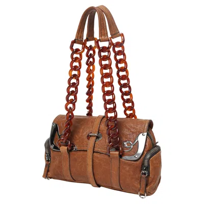 Pre-owned Miuccia Prada F/w 2004 Miu Miu Runway Cognac Leather Bag With Celluloid Chain Handles In Brown