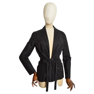 Pre-owned Miuccia Prada Low Cut Sexy Black Plunged Neckline Fitted Shirt