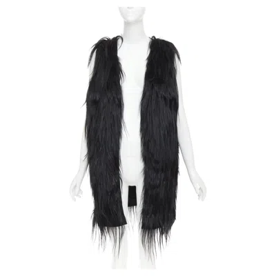 Pre-owned Miuccia Prada Miu Miu 2009 Black Long Hair Tiered Wool Fur Vest Coat It42 M