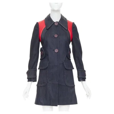 Pre-owned Miuccia Prada Miu Miu 2014 Navy Denim Red Black Lambskin Inserts Pocketed Jacket It38 Xs