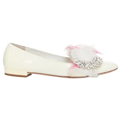 Pre-owned Miuccia Prada Miu Miu 2017 Cream Patent White Pink Faux Fur Buckle Flats Eu37.5