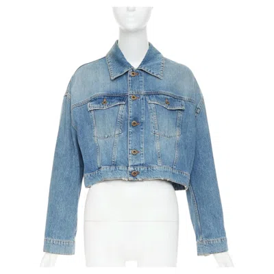 Pre-owned Miuccia Prada Miu Miu 2020 Washed Denim White Logo Handpainted Daisy Floral Cropped Jacket Xxs