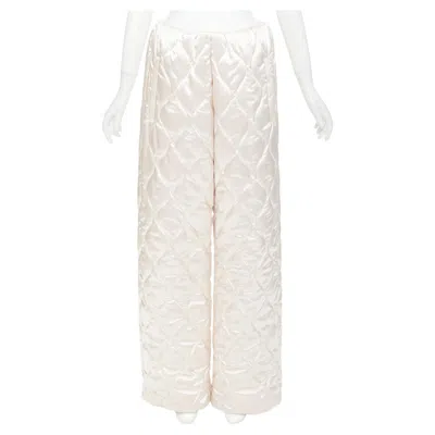 Pre-owned Miuccia Prada Miu Miu 2021 Runway Winter Pants Off White Quilted Nylon Wide Pants It38 Xs