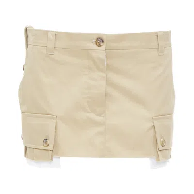 Pre-owned Miuccia Prada Miu Miu 2022 Runway Chino Low Rise Frayed Micro Mini Skirt It42 M Hailey Bieber In Beige