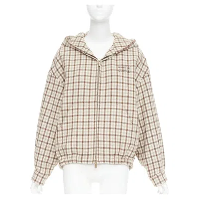 Pre-owned Miuccia Prada Miu Miu 2023 Cocoa Brown Check Logo Hooded Blouson Jacket It38 Xs Asap Rocky
