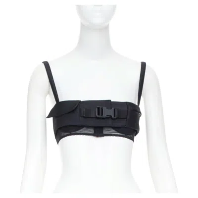 Pre-owned Miuccia Prada Miu Miu 2023 Runway Radzimir Utility Buckle Pocket Bralette Top Black It38 Xs