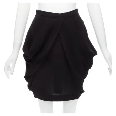 Pre-owned Miuccia Prada Miu Miu Black Asymmetric Draped High Waisted Mini Tulip Skirt It38 Xs