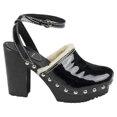 Pre-owned Miuccia Prada Miu Miu Fall/winter 2006 Patent Leather Shearling Platform Clogs Size 38 In Black
