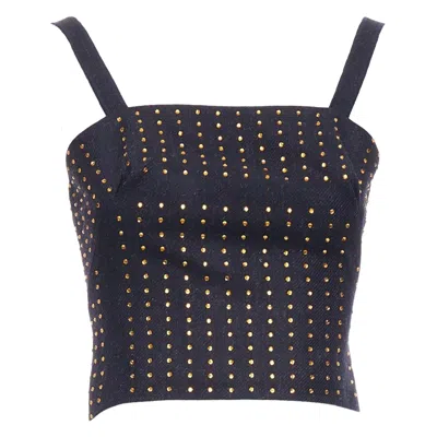 Pre-owned Miuccia Prada Miu Miu Vintage 1998 Runway Fleece Wool Black Crystal Bustier Top It38 Xs