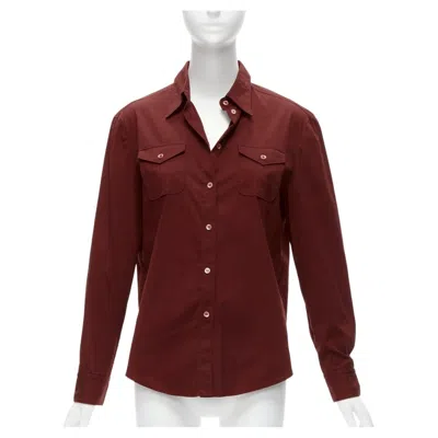 Pre-owned Miuccia Prada Prada 1997 Vintage Red Double Flap Pocket Button Front Dress Shirt It44 L