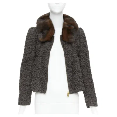 Pre-owned Miuccia Prada Prada 2010 Brown Mink Fur Collar Crinkled Quilted Puff Sleeve Jacket It40 S
