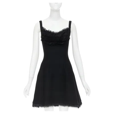 Pre-owned Miuccia Prada Prada 2010 Runway Black Lace Trim Tiered Bustier Wool Blend Mini Dress It40 S