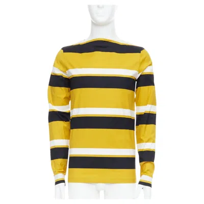 Pre-owned Miuccia Prada Prada 2011 Special Edition Yellow Black White Stripe Bateau Neck Sailor Shirt S