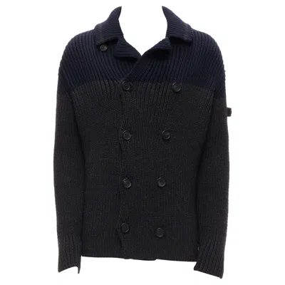 Pre-owned Miuccia Prada Prada 2013 100% Wool Grey Navy Sailor Collar Ribbed Knit Cardigani Coat It50 L In Gray