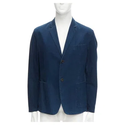Pre-owned Miuccia Prada Prada 2013 Dark Blue Cotton Denim Minimal Single Breast Blazer Jacket It50 L