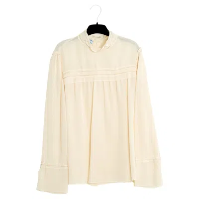 Pre-owned Miuccia Prada Prada 2014 Top Soie Écru Fr40 Ecru Silk And Beige Stitches Blouse Uk12 Us10 In Brown