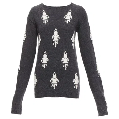 Pre-owned Miuccia Prada Prada 2016 Grey Cream Rocket Intarsia Long Sleeve Bateau Sweater It42 M In White