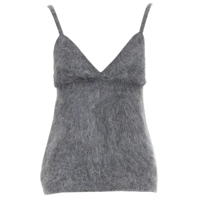 Pre-owned Miuccia Prada Prada 2017 Fluffy Grey Mohair Blend Strappy Camisole Top It38 Xs In Gray