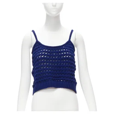 Pre-owned Miuccia Prada Prada 2018 Blue Brown Black Logo Crochet Knit Cropped Tank Top It36 Xxs