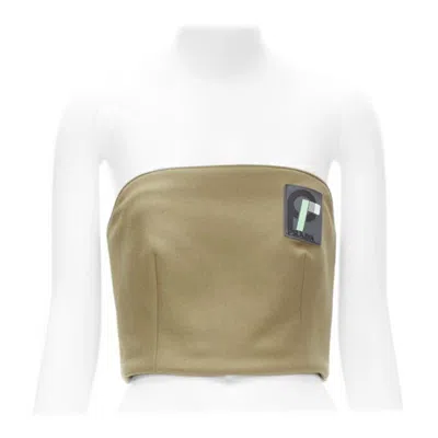 Pre-owned Miuccia Prada Prada 2018 Brown Sports Logo Rubber Badge Wool Strapless Bustier S