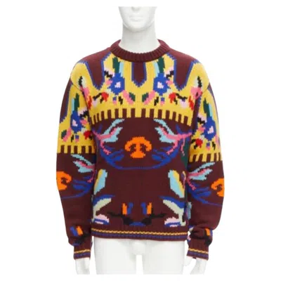 Pre-owned Miuccia Prada Prada 2018 Multicolour Graphic Virgin Wool Cashmere Crew Neck Sweater It48 M In Brown