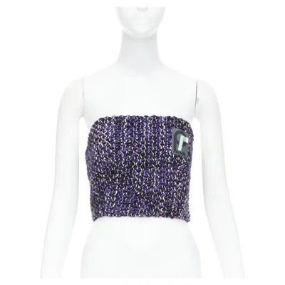 Pre-owned Miuccia Prada Prada 2018 Runway Wool Tweed Rubber Badge Strapless Bustier Tube Top It40 S In Gray