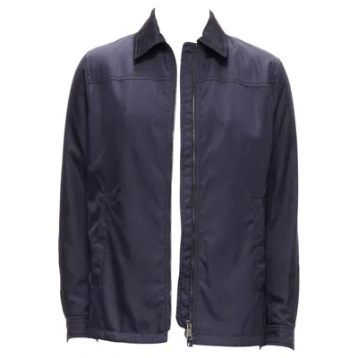 Pre-owned Miuccia Prada Prada 2019 Navy Blue Nylon Zip Front Dual Pocket Minimal Jacket It46 S