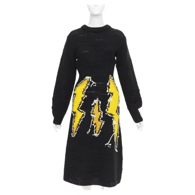 Pre-owned Miuccia Prada Prada 2019 Runway Frankenstein Black Yellow Intarsia Edge Dress It