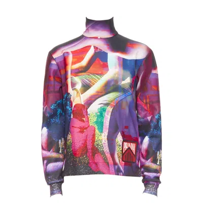 Pre-owned Miuccia Prada Prada 2019 Runway Purple Psychedelic Graphic Print Neoprene Mock Neck Top M