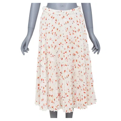 Pre-owned Miuccia Prada Prada 2020 100% Silk Allover Abstract Floral Print Plisse Pleated Midi Skirt S In Beige
