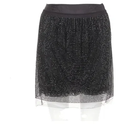 Pre-owned Miuccia Prada Prada 2021 Black Crystal Strass Embellished Cut Out Lace Mini Skirt It38 Xs