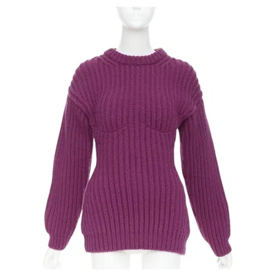 Pre-owned Miuccia Prada Prada 2021 Runway Purple Shetland Wool Built In Bra Corset Bust Sweater It38 Xs