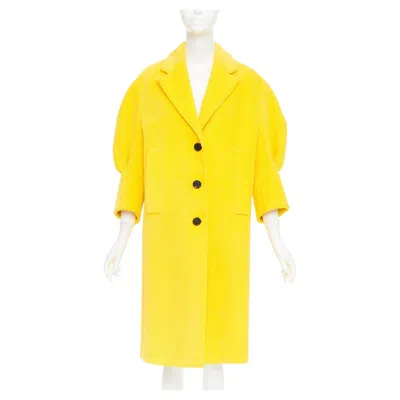 Pre-owned Miuccia Prada Prada 2021 Runway Yellow Cotton Corduroy Puff Sleeve Oversized Coat It38 Xs