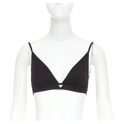 Pre-owned Miuccia Prada Prada 2022 Black Jersey Triangle Logo Plate Plunging Bralette Top It38 Xs
