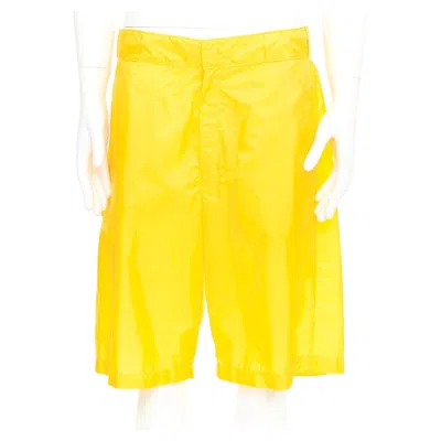Pre-owned Miuccia Prada Prada 2022 Re Nylon Triangle Logo Plaque Casual Wide Leg Bermuda Shorts It50 L In Yellow